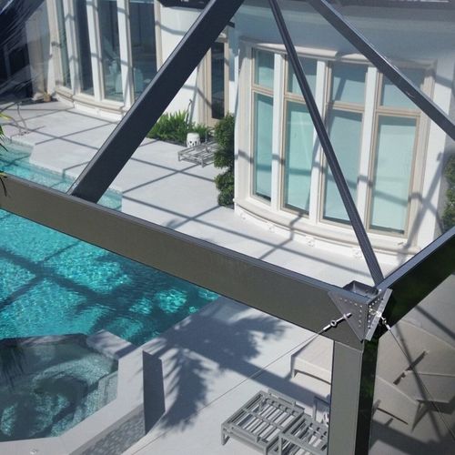 Screen enclosure from above showing the scaffolding and mesh